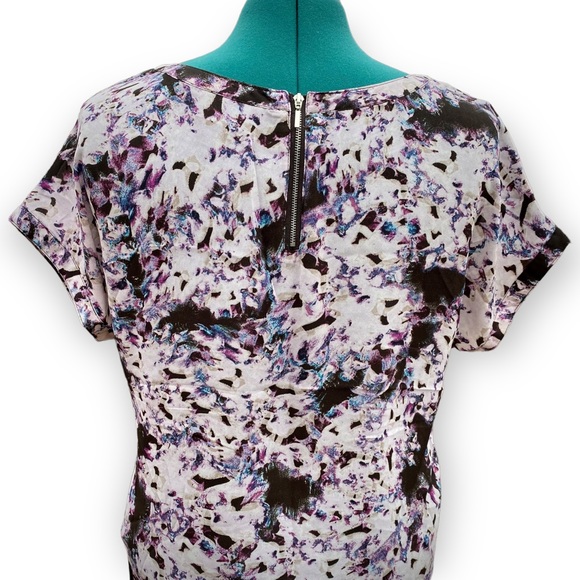 2for$30 CYNTHIA ROWLEY Sheer Short Sleeve Black Purple Office Blouse Size L - Picture 5 of 5